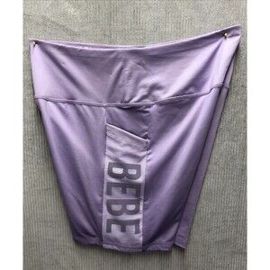 Bebe Women’s Athletic Biker Shorts Size Large Lavender Spell Out Thigh Pocket